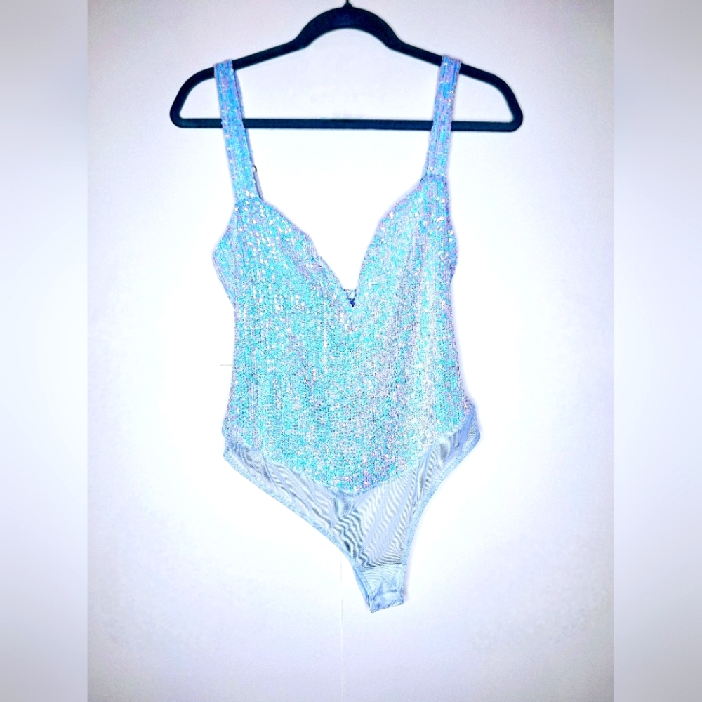 Free People brand"Free To Shine" Q sequins body suit! FREE EARRINGS!